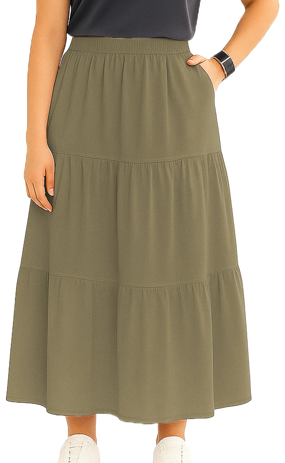 Women's A Line Summer Maxi Skirt with 2 Pockets
